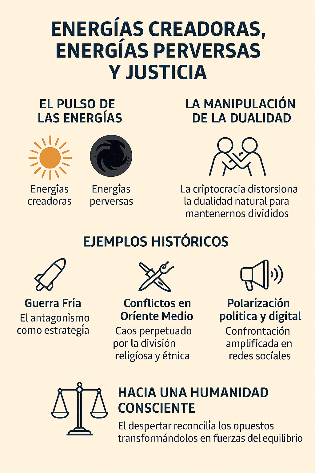 Energías creadoras y perversas equilibradas por la justicia